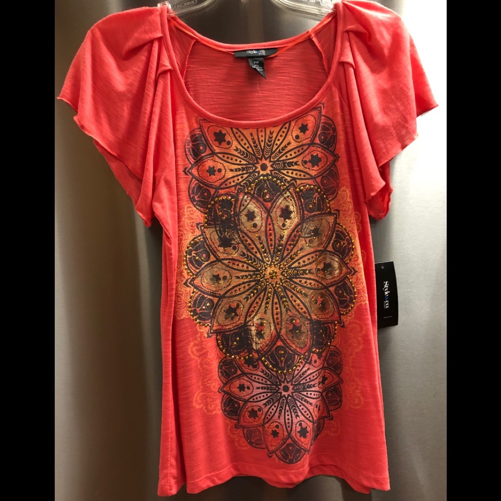 Style & Co. Orange Flower Print Top